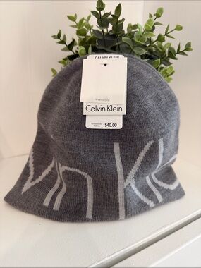 Calvin Klein Gray Knit Reversible Beanie with Logo